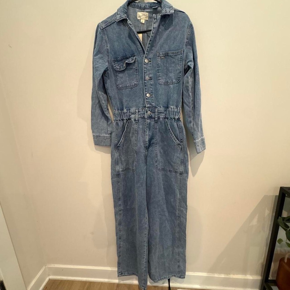 Universal Thread Womens Blue Denim Long Sleeve Adjustable Waist Jumpsuit 2R NEW